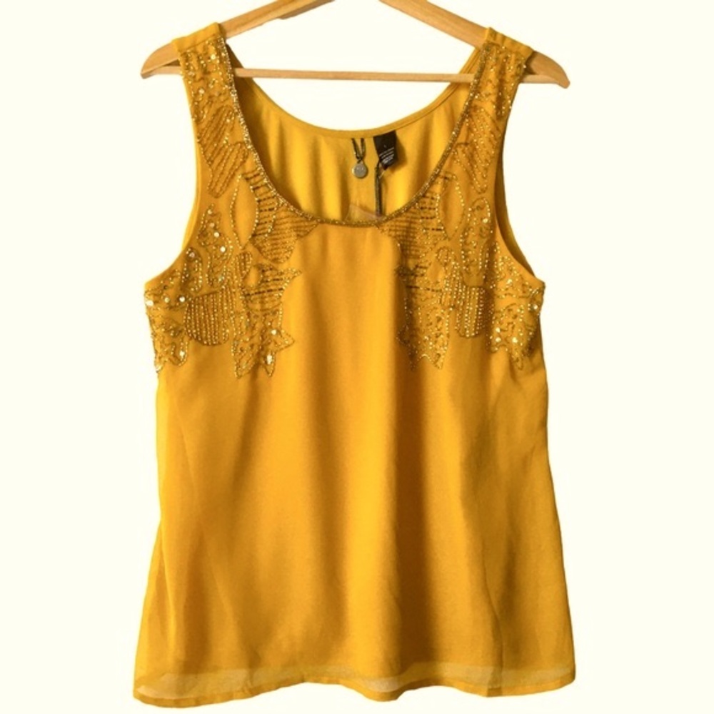 BKE Embellished Sleeveless Tank Top Yellow Gold Size Large - Picture 3 of 16